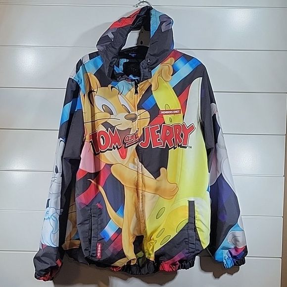 MEMBERS ONLY - TOM AND JERRY Full ZIP HOODIE WINDBREAKER Mens Medium Jacket - Picture 3 of 7